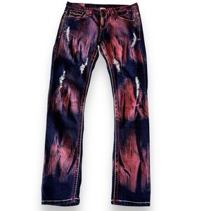 True Religion super T jeans distressed OOAK mid low rise red Rare NEW deadstock